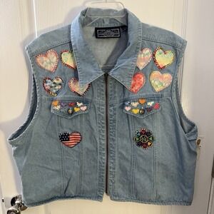 Forelli Jeanswear 90's Women's Denim Vest with‎ Multicolor Patches Size XL